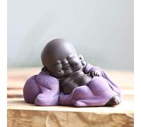 Kingzhuo Petite statue de Bouddha mignonne en céramique - Figurine de moine créative pour bébé - Ornements de poupée - Cadeau classique délicat - Accessoires de thé - 6,1 cm de haut (violet)