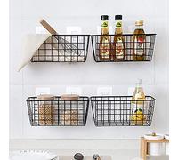 KinHall Lot de 4 paniers de rangement muraux, en fil métallique, sans perforation, pour bureau, dortoir, salle de bain, cuisine - Noir