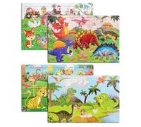 KINHARD Puzzle Enfants, 4 Pièces Puzzle Animaux, Puzzle Dinosaure, Puzzles avec Divers Motifs d'animaux, Jeux de Puzzle Éducatifs, Cadeaux de Vacances pour Garçons et Filles