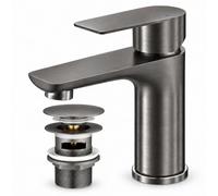 Kinhoou Mitigeur de lavabo gris avec bonde pop-up, robinet d'évier à levier unique en acier inoxydable 304, robinet de lavabo monobloc moderne pour salle de bain et vestiaire