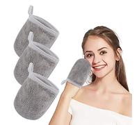 KinHwa Gant Démaquillant lavable Microfibre，gant microfibre visage,doux lingette Nettoyant Séchage rapide chiffon serviette femme Réutilisable 3 pack(13x10cm,gris))