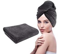 KinHwa Grande Serviette Séchage Cheveux Microfibre Doux,61cm x 112cm,Grande Serviette de Bain Super Absorbent Turban Soin Cheveux Séche Rapidement Gris foncé 1 Pack