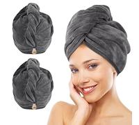 KinHwa Microfibre Séche Serviette Cheveux Enrouler Turban Soin Cheveux Serviette Bain Séchage Rapide Tordu pour Les Cheveux Mouillées 30x70cm 2pcs Gris