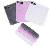 KinHwa Serviette Visage Démaquillante,Petite Serviette Microfibre Visage Ultra-Douce,Serviette Demaquillante Lavable Reutilisable,6 pcs,20cmx20cm(2 gris+2purple+2blanc)