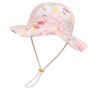 Kiniris Chapeau Bob Coton Bébé Fille Garçon Anti-UV Casquette Chapeau de Soleil Bob Enfant Pliable Été Cartoon Animal Voyage Plage Outdoor Rose Flamant 2-4 Ans