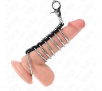 KINK - 7 ANNEAUX PÉNIS EN MÉTAL DE 3,8 CM À 5 CM CONNECTÉS AVEC DU CUIR ET UNE CHAÎNE EN MÉTAL 100 CM