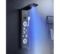 KINKIBOS Colonne de douche avec mitigeur, colonne de douche à 6 fonctions avec affichage de la température LED, pluie et brume, 2 modes de jets de massage, pommeau et bec de bain, panneau de douche en