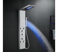 KINKIBOS Colonne de Douche Thermostatique, Panneau de Douche à 6 Fonctions avec LED, Colonne de Douche Hydromassante avec Mitigeur et Buses Massants, Acier Inox 304 Brossé