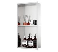 KINKIBOS Douche murale en acier inoxydable 304, pas besoin de carrelage, 60 x 30 x 10 cm, double étagère de rangement pour salle de bain, brossé