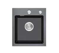 KINKIBOS Évier de cuisine en acier inoxydable 304 - 35 x 40 cm - Petit évier de cuisine - Avec trou pour robinet et trop-plein (sans tuyau de vidange) - 1 cuve - Gris-noir