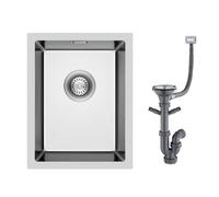 KINKIBOS Évier de cuisine en acier inoxydable 304 35 x 45 cm, petit évier sous plan, avec trop-plein (sans trou pour robinet), 1 bac rectangulaire, évier de cuisine, pour meuble sous-évier de 40 cm