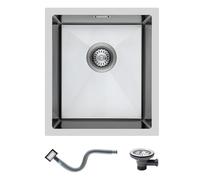 KINKIBOS Évier de cuisine en acier inoxydable 304 40 x 45 cm, petit évier sous plan, évier en acier inoxydable avec trop-plein (sans trou pour robinet), évier de cuisine 1 bac rectangulaire, évier de