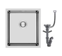 KINKIBOS Évier rectangulaire en acier inoxydable 304-40 x 50 cm - Avec trop-plein (sans trou de robinet) - 1 bac - Pour meuble bas de 45 cm