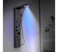 KINKIBOS Système de panneau de tour de douche thermostatique - Colonne de douche à 6 modes avec LED Pluie＆Brume, 4 jets de massage pour le corps, pommeau de douche et bec de baignoire, acier