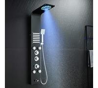 KINKIBOS Unibody Colonne de Douche Thermostatique, Panneau de Douche à 6 Fonctions avec LED, Colonne de Douche Hydromassante avec Mitigeur et Buses Massants, Acier Inox 304 Noir