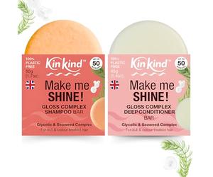 KinKind Ensemble shampoing et après-shampoing Make me Shine ! Barre de shampooing et après-shampoing à l'acide glycolique et aux algues avec complexe glycolique brillant pour cheveux ternes et colorés