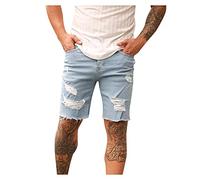 KINKOCCL Short de sport décontracté avec poche trouée pour homme - Pantalon d'été en jean pour homme - Short de course moyen, bleu, 3XL