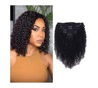 Kinky Curly Clip in Hair Extensions 120g/Set Natural Color Black 8 Pieces Human Hair for Women Installation et enlèvement faciles(18inches)