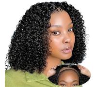 Kinky Curly Glueless Human Hair,4x4 Lace Front Pre Plucked Cut Deep Wave Bob Wig for Black Women Effet naturel et Volumineux(16 inch)