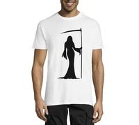 Kinky Grim Reaper Art Crew Neck Cotton T-Shirt Homme Blanc, blanc, XS