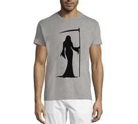 Kinky Grim Reaper Art Crew Neck Cotton T-Shirt Homme Gris, gris, XS