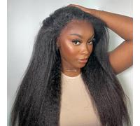 Kinky Straight Half Wig Human Hair 180% Density Seamless Flip Over Yaki Glueless Wigs Human Hair 3 In 1 Invisible Hairline Beginner Friendly Human Hair Wigs for Women 18 pouces