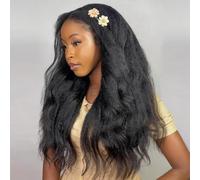 Kinky Straight Half Wig Human Hair 180% Density Seamless Flip Over Yaki Glueless Wigs Human Hair 3 In 1 Invisible Hairline Beginner Friendly Human Hair Wigs for Women 20 pouces