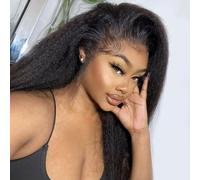 Kinky Straight Half Wig Human Hair 180% Density Seamless Flip Over Yaki Glueless Wigs Human Hair 3 In 1 Invisible Hairline Beginner Friendly Human Hair Wigs for Women 14 pouces