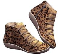 Kinloy Bottines à talon plat pour femme - Fermeture éclair latérale - Imperméables - En cuir vintage - Antidérapantes - Automne - Hiver - 2019 - Taille 36-41, imprimé léopard, 37 EU