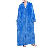 Kinloy Peignoir en tissu éponge pour femme avec fermeture éclair sur le devant en polaire confortable et chaud en flanelle Bleu XL 42-48, bleu, XL