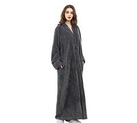 Kinloy Robe de chambre de luxe pour femme en polaire moelleuse avec fermeture éclair légère et gaufrée Gris Taille M 36-38, gris, M