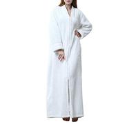 Kinloy Robe de chambre d'hiver longue gaufrée personnalisée en polaire douce avec fermeture éclair chaude et légère Blanc M 36-38, blanc, M