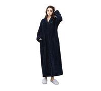 Kinloy Robes à manches longues avec fermeture éclair pour femme taille plus, douces et légères, peignoir confortable hautement absorbant, bleu marine, XL 14-20 UK