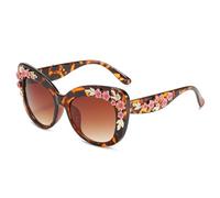 KINLYBO Lunettes de soleil rétro œil de chat, petite fleur dégradé lunettes de soleil pour homme et femme, Thé léopard