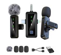 kinmaizi Microphone cravate sans fil 3 en 1, pour iPhone, Android, iPad, pour enregistrement vidéo, streaming, interview, vlog, TikTok, YouTube