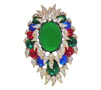 KINMOT Broche Cluster Style Vintage avec Cabochon Imitation Emeraude - Bijoux Fantaisie avec Cristal Bleu Saphir, Rouge Rubis et Clair - Ovale Floral