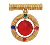 KINMOT Broche moderne en forme de goutte avec barre dorée et pierre ronde rouge - Bijoux vintage baroque avec motif multicolore