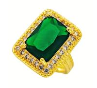 KINMOT Élégante bague en cristal vert émeraude avec monture dorée, coupe carrée, accent CZ taille 15,17, Métal Cristal, Zircone cubique
