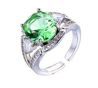 KINMOT Sparkles Heart Accent Lush Green Oval Stone Bague réglable Trois pierres Bijoux pour femmes Cocktail