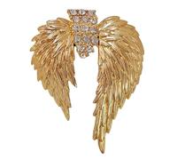 KINMOT Splendid Broche en laiton antique en forme d'aile d'ange dorée - Bijoux de fée avec plumes texturées et accents de cristal