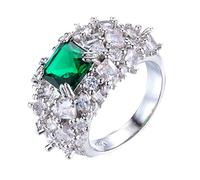 KINMOT Superbe bague de promesse en forme de fleur et zircon vert Taille 7 8 9, Cuivre, Zircone cubique