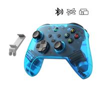 KINMRIS G6 Manette de Jeu Sans Fil, Manette Portable, 5 Modes, Manette de Jeu avec Boutons Personnalisables, Compatibilité Bluetooth & Multi-Plateforme (Bleu Translucide, Manette Portable + Support)