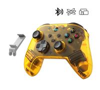 KINMRIS G6 Manette de Jeu Sans Fil, Manette Portable, 5 Modes, Manette de Jeu avec Boutons Personnalisables, Compatibilité Bluetooth & Multi-Plateforme (Jaune Translucide, Manette Portable + Support)