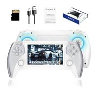 KINMRIS Project X Pro Console de Jeux Rétro 64 Go, Console d'émulation Portable avec 15 000+ Jeux Rétro Intégrés 15+ Émulateurs, Écran IPS HD 4,3 Pouces, Double Joystick 3D (ArgentBlanc)