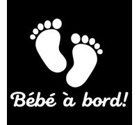 Kinoco Autocollant Bébé à Bord, 2 Pièces, Sticker Réfléchissant Pieds de Bébé, Vinyle Amovible pour Voiture, Noir/Blanc