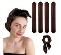 Kinoco Bigoudis Sans Chaleur de Sommeil - Lot de 4 Pièces Doux 1 foulard de soie pour Cheveux, Tous Types (Brun)