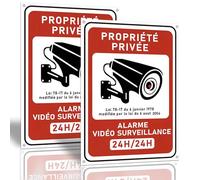 kinoco Lot de 2 18x13 cm Panneau Avertissement Surveillance Vidéo "Propriété Privée" en PVC Rigide Adhésif + 8 Colliers | Intérieur/Extérieur Résistant | Installation Rapide sans Perçage