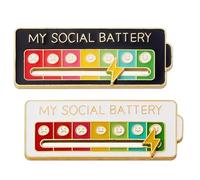 kinoco Social Battery Lot de 2 Broches Émaillées Batterie Sociale, Indicateur d'Humeur Arc-en-Ciel, Noir et Blanc