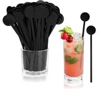 kinoco Touillettes Cocktail, 18 cm, Lot de 80 Pièces, Bâtonnets de Mélange Noirs pour Boissons, Bar et Café