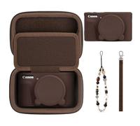 kinokoo Ensemble Housse Canon PowerShot SX740/SX730 HS et dragonne-Marron | EVA Étui rigide avec poche filet+silicone Housse souple avec cache-objectif+Dragonne mignonne - protection antichoc SX740 HS